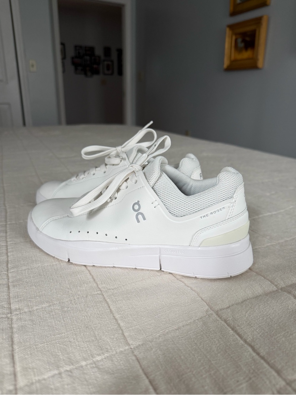 On Running Women's White Leather Sneakers with Cream Accent